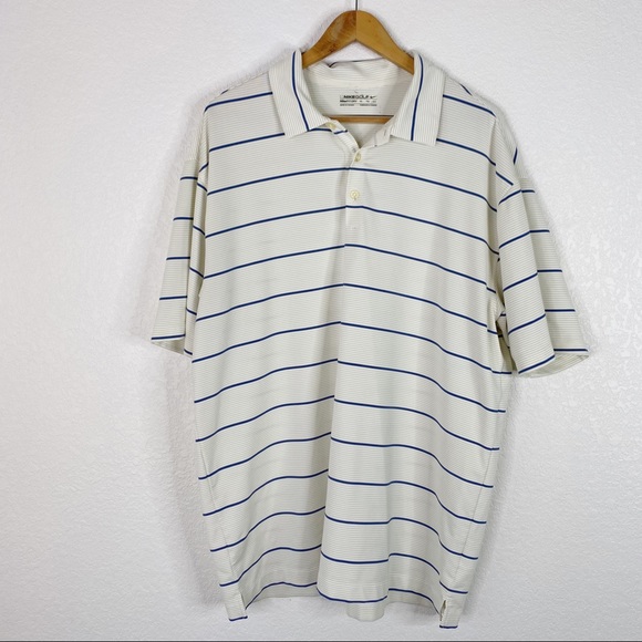 Nike Other - Nike Golf White & Blue Striped Nike Fit Dry Polo Shirt